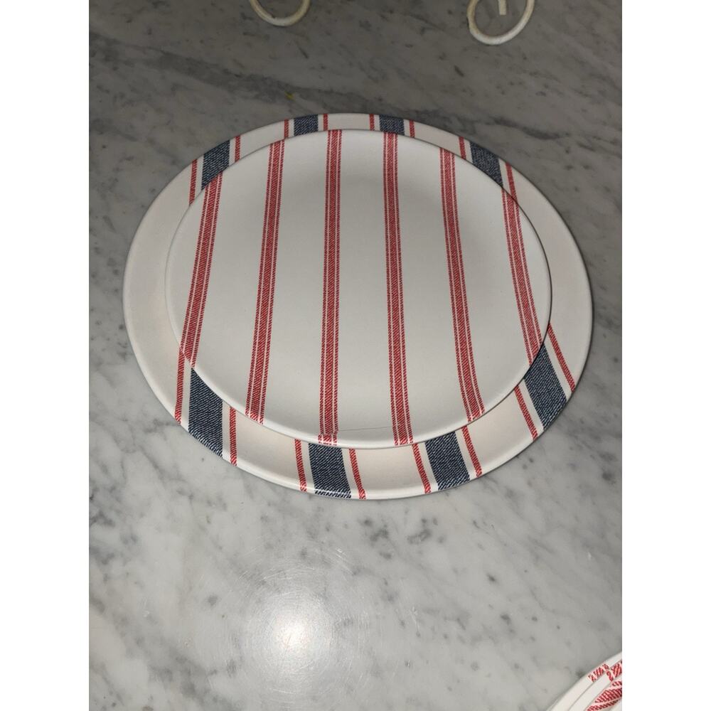Hearth & Hand Magnolia Melamine Dinner & Salad Plates Set 4 Blue 4 Red White - Picture 9 of 9